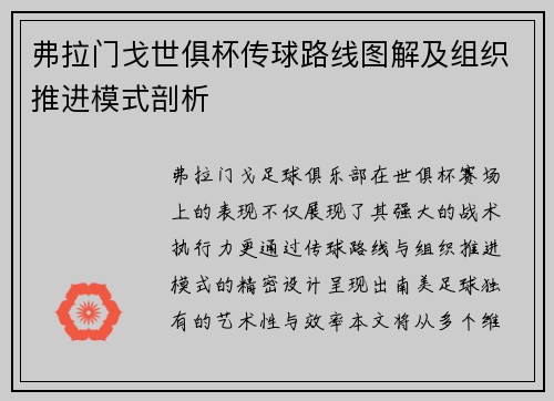 弗拉门戈世俱杯传球路线图解及组织推进模式剖析